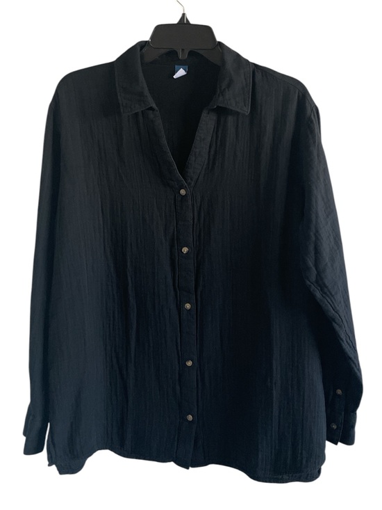 Old Navy Tops - Old Navy Crinkle Gauze Button Front Boyfriend Shirt Black Lightweight Med